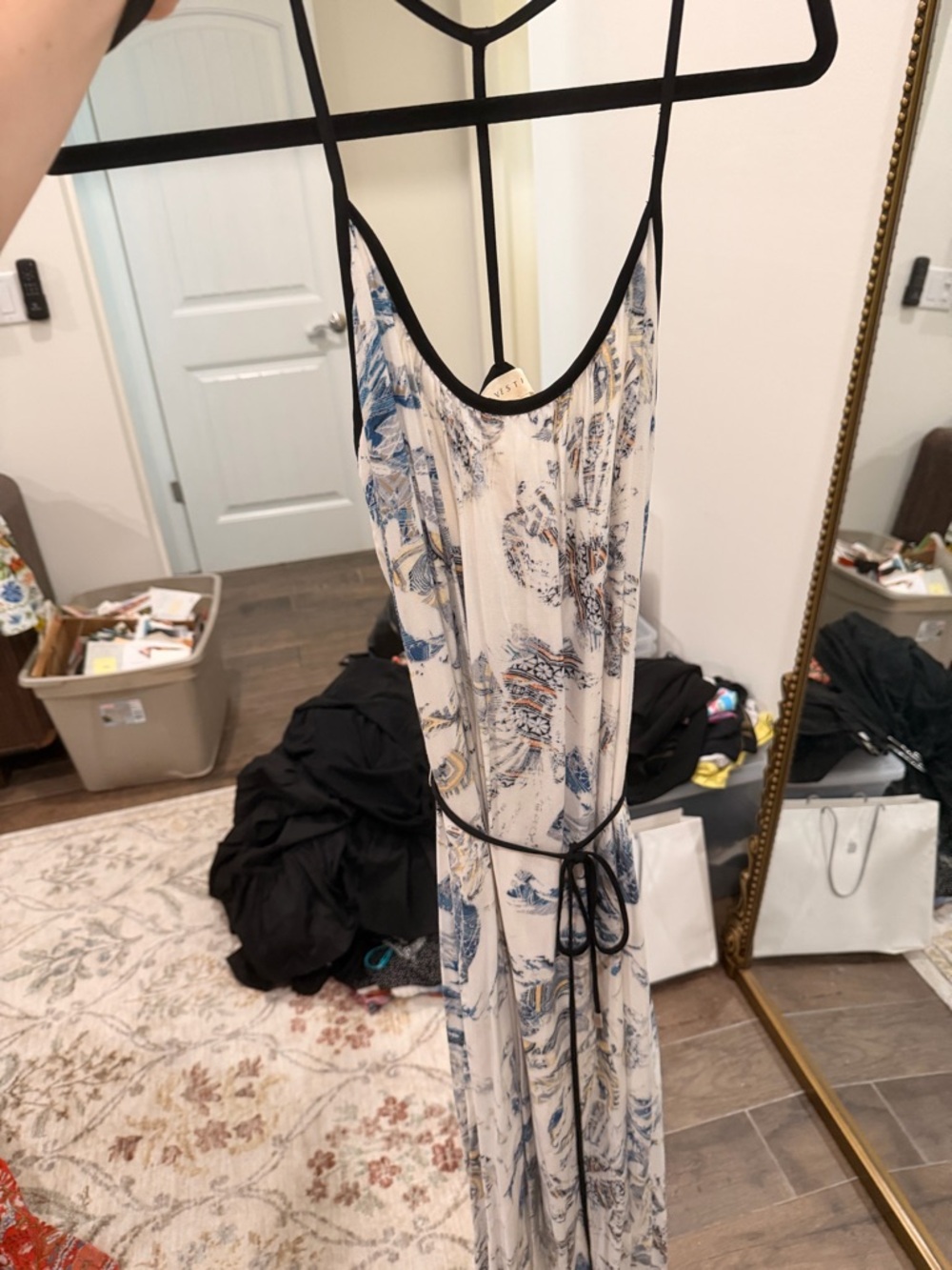lovestitch White Blue and Black Printed Spaghetti Strap Top BNWOT